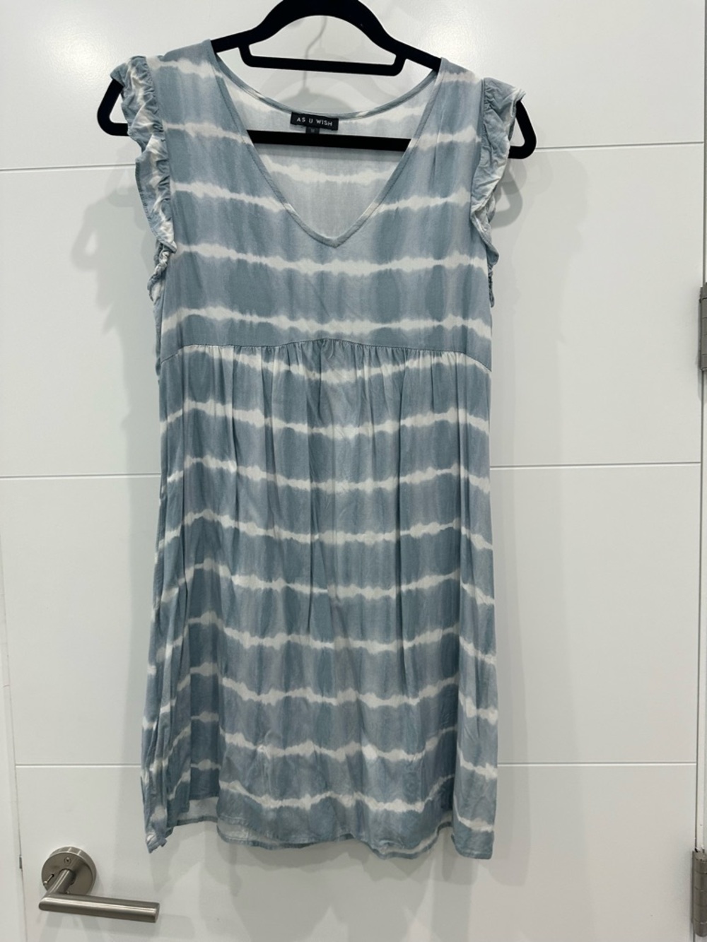 As U Wish Light Blue and White Tie-Dye V-Neck Mini Dress